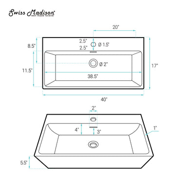 Claire 40" Rectangle Wall-Mount Bathroom Sink in Matte Black