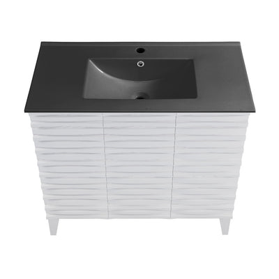 Cascade 36 in. White Oak Bathroom Vanity With Black Ceramic Sink Top