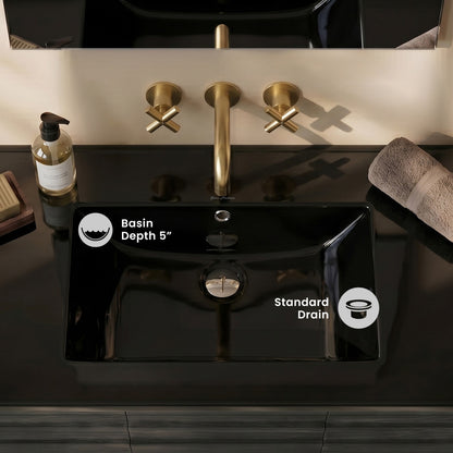 36" Zero Hole Vanity Sink Top in Glossy Black