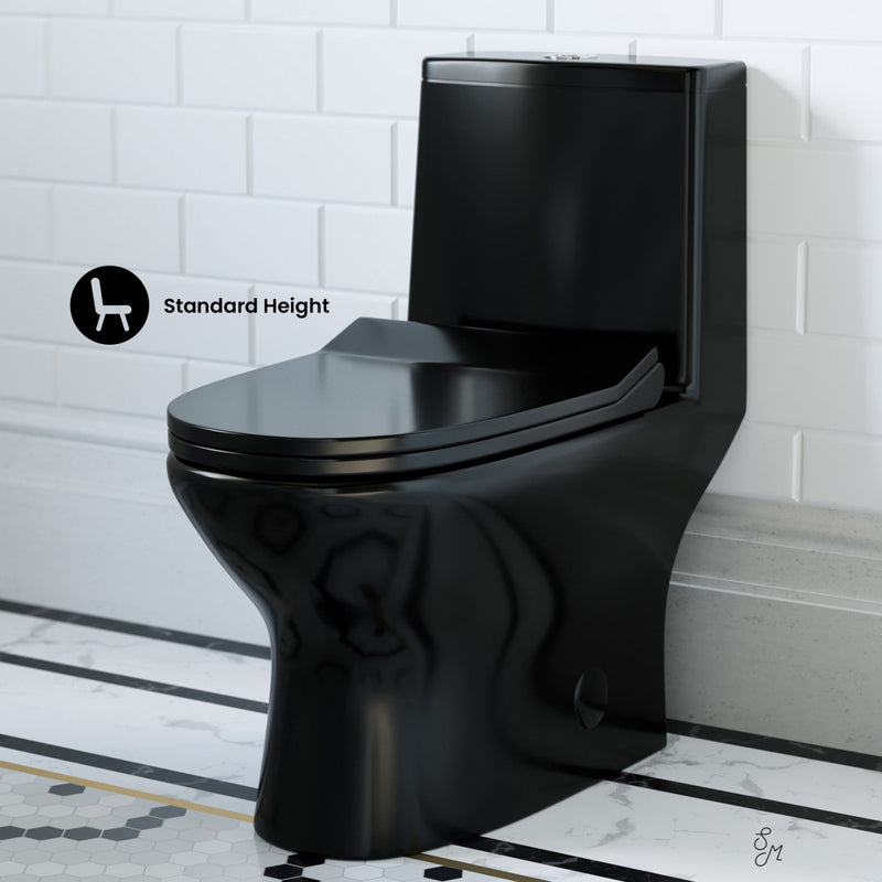 Ivy One Piece Toilet Dual Vortex Flush in Glossy Black 1.1/1.6 gpf