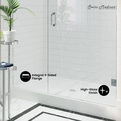 Voltaire 60" x 32" Acrylic White, Single-Threshold, Center Drain, Shower Base