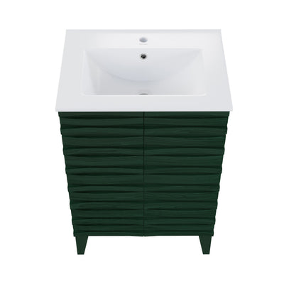 Cascade 24" Freestanding Bathroom Vanity in Green Oak with Sink Top