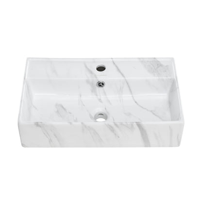 Claire 22" Rectangle Wall-Mount Bathroom Sink in White Marble