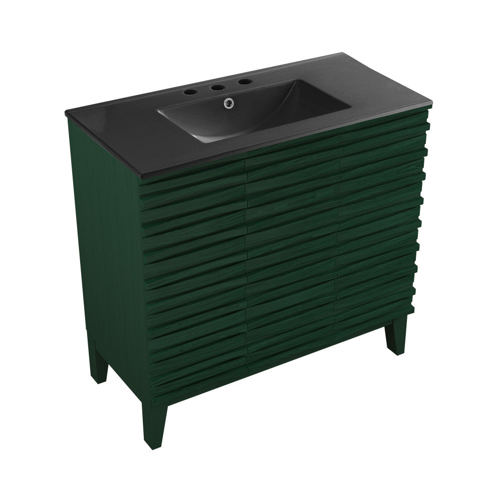 Cascade 36" Freestanding Bathroom Vanity in Green Oak with Black 3-Hole Widespread Sink Top