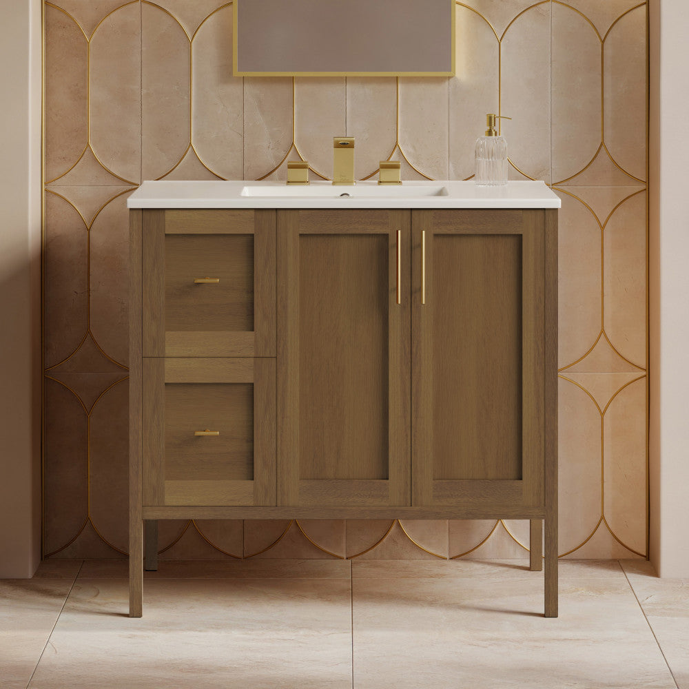 Forme 36" Modular Freestanding Bathroom Vanity with 3-Hole Widespread Top in Brown Oak
