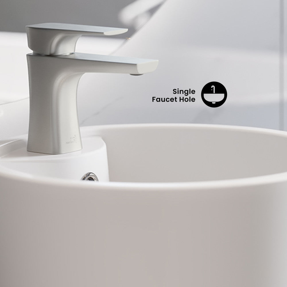 Monaco Circular Basin Pedestal Sink in Matte White