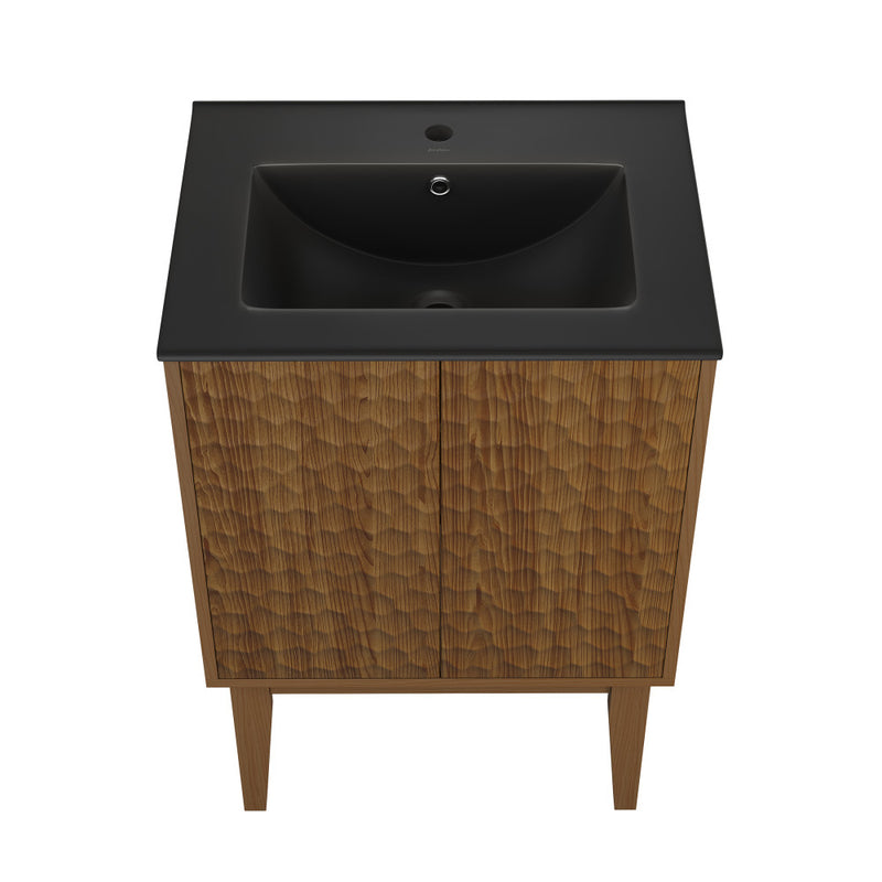 Bosse 24" Freestanding Bathroom Vanity in Brown Oak with Black Sink Top