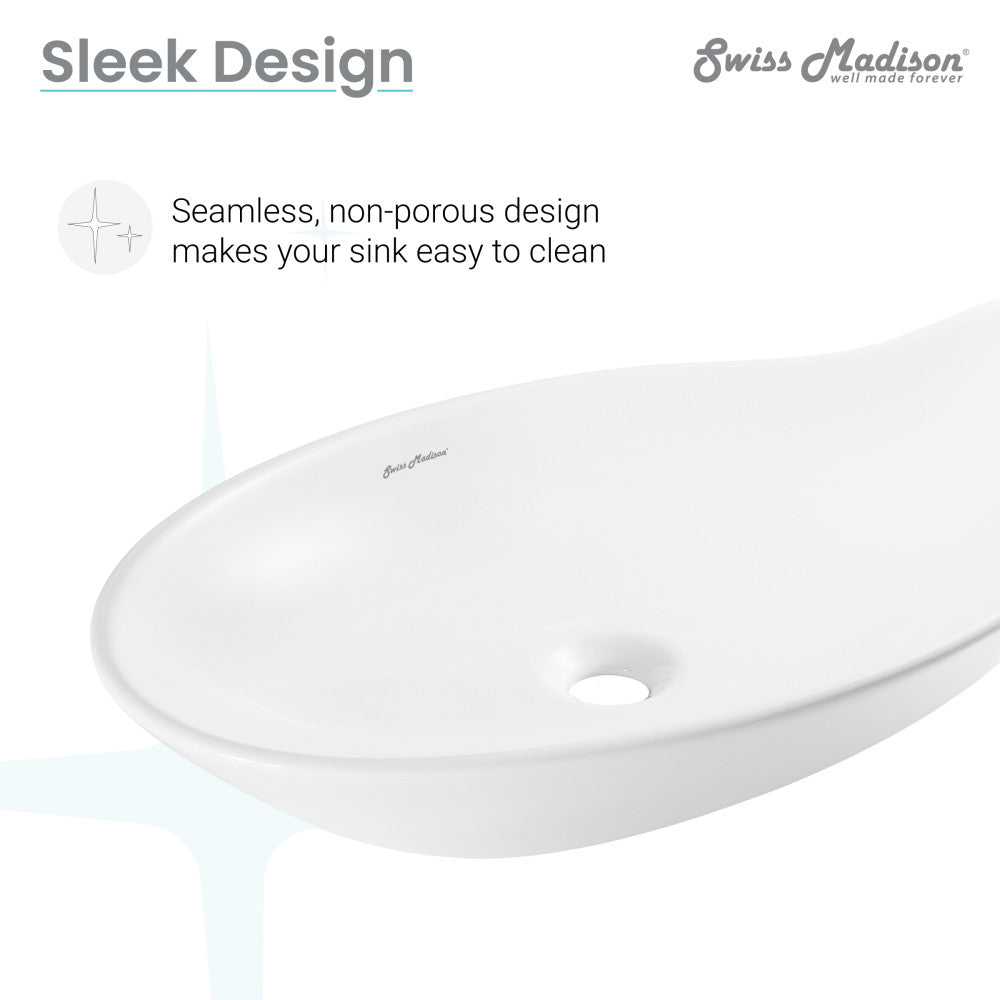 White ceramic vessel sink 25.5 inch with glossy finish and oval shape.