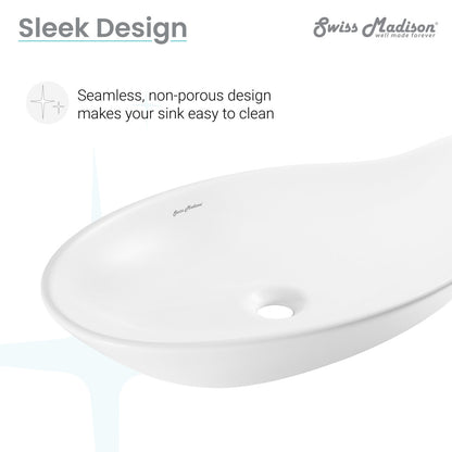 White ceramic vessel sink 25.5 inch with glossy finish and oval shape.
