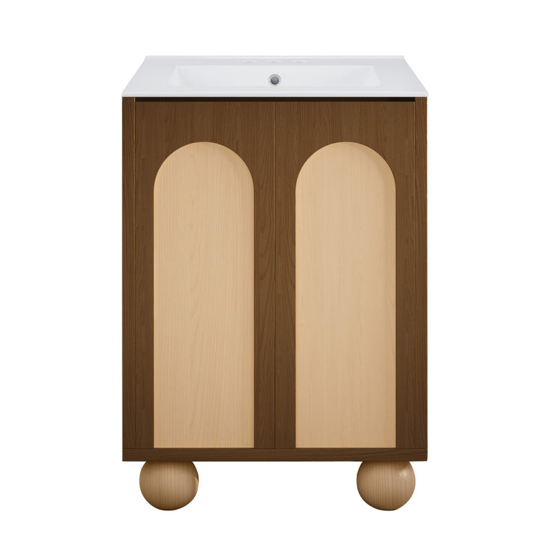 Plaisir II 24" Freestanding Bathroom Vanity in Brown Oak with 3-Hole Centerset Sink Top