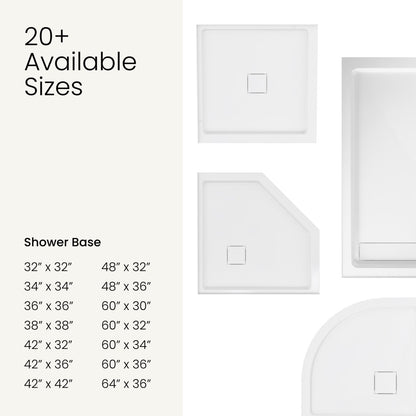 Marquette 36" x 36" Round Corner Double-Threshold Shower Pan Base with Center Drain in Glossy White