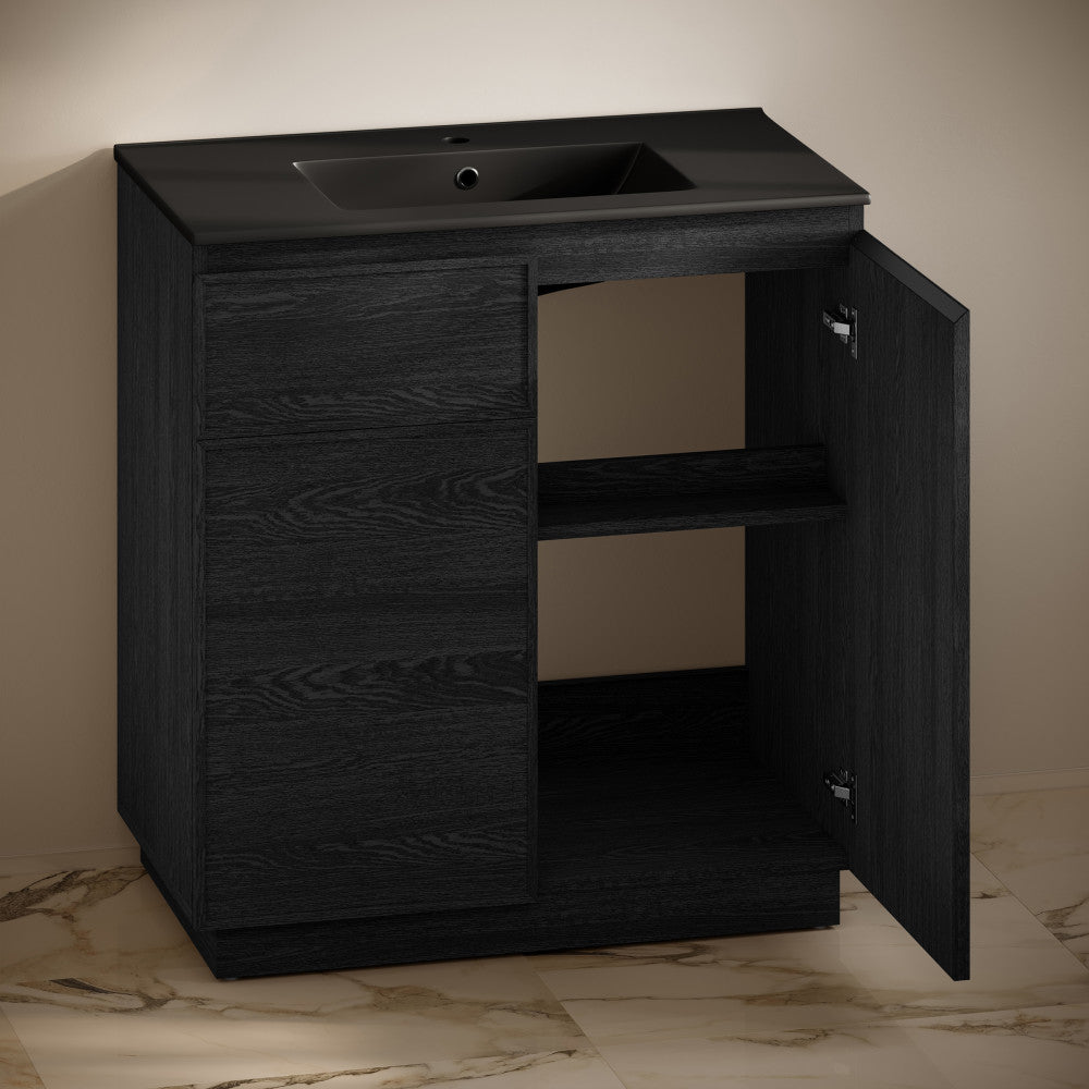 St. Tropez 36" Freestanding Bathroom Vanity in Black Oak with Black Sink Top