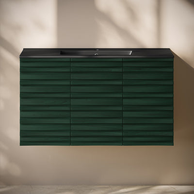 Cascade 36" Wall-Mounted Bathroom Vanity in Green Oak with Black Sink Top