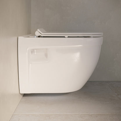 Ivy Wall-Hung Toilet Bundle 0.8/1.6 GPF Dual Flush in Glossy White with Brass Flush Plate