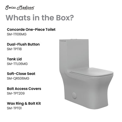 Concorde One Piece Square Toilet Dual Flush in Matte Gray 1.1/1.6 gpf