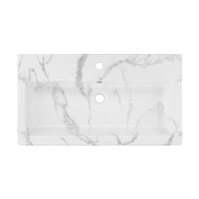 Voltaire Wide Rectangle Vessel Sink in White Marble