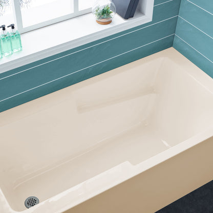 Alcove skirted bathtub 60 inch in bisque with left-hand drain and apron front.