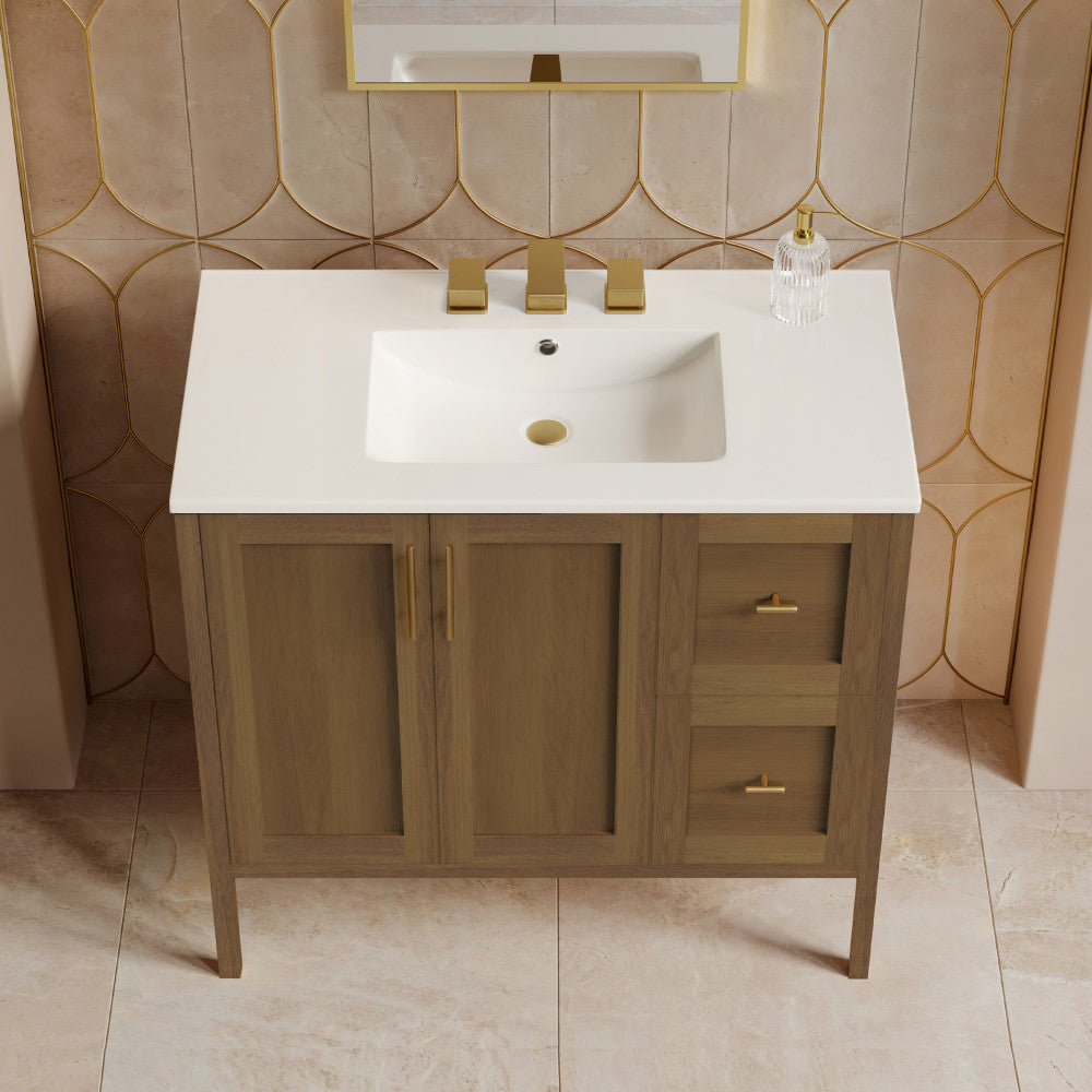 Forme 36" Modular Freestanding Bathroom Vanity with 3-Hole Widespread Top in Brown Oak