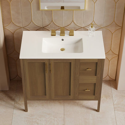 Forme 36" Modular Freestanding Bathroom Vanity with 3-Hole Widespread Top in Brown Oak