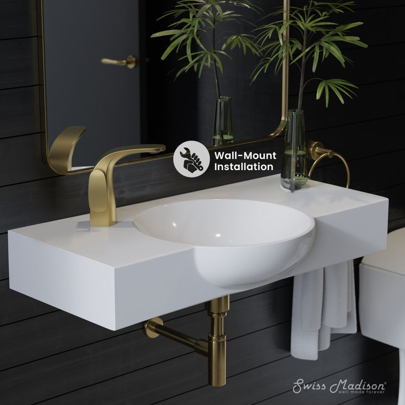 Chateau 30" Wall-Mounted Sink Center Basin with Left Side Faucet Mount in Glossy White