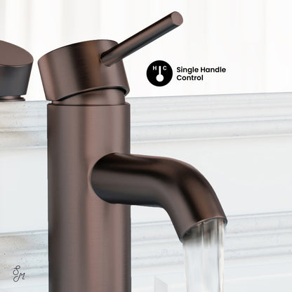 Single-handle bathroom faucet in oil rubbed bronze, Ivy collection, water flowing.
