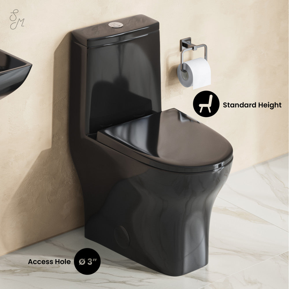 Sublime II One-Piece 12" Rough-in 1.1/1.6 GPF Dual Top Flush Round Compact Toilet in Glossy Black