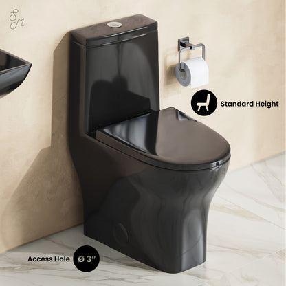 Sublime II One-Piece 12" Rough-in 1.1/1.6 GPF Dual Top Flush Round Compact Toilet in Glossy Black