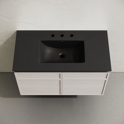 St. Tropez 36" Wall-Mounted Bathroom Vanity in White Oak with Black 3-Hole Widespread Sink Top