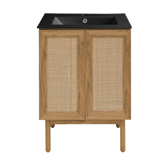 Classe 24" Freestanding Bathroom Vanity in Golden Oak with Black Sink Top