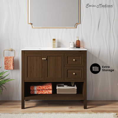 Château 36" Freestanding Bathroom Vanity in Brown Oak with Sink Top