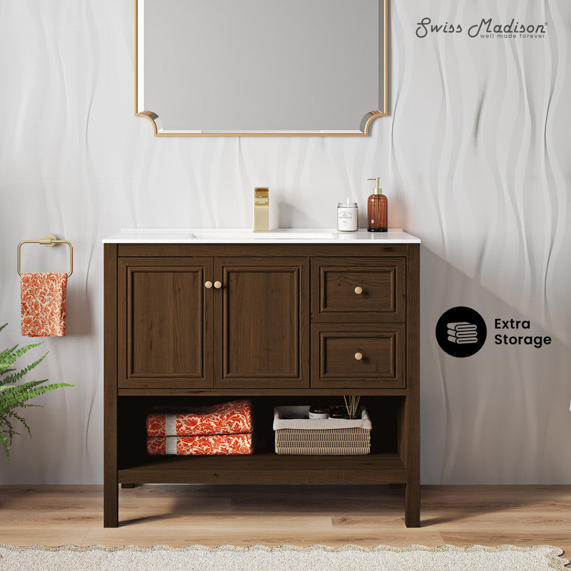 Château 36" Freestanding Bathroom Vanity in Brown Oak with Sink Top