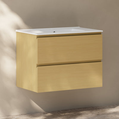 Liberte 30" Wall-Mounted Bathroom Vanity in Natural Oak with Sink Top