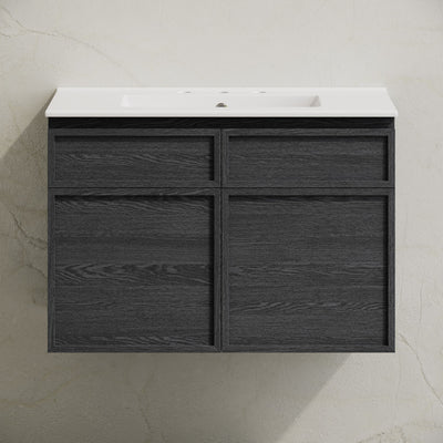 St. Tropez 30" Wall-Mounted Bathroom Vanity in Black Oak with 3-Hole Widespread Sink Top