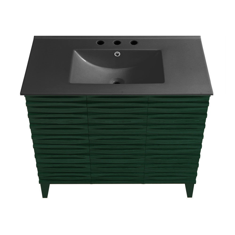 Cascade 36" Freestanding Bathroom Vanity in Green Oak with Black 3-Hole Widespread Sink Top