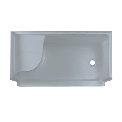 Aquatique 60" x 32" Single Threshold Shower Base With Right Hand Drain and Integral Left Hand Seat in Grey