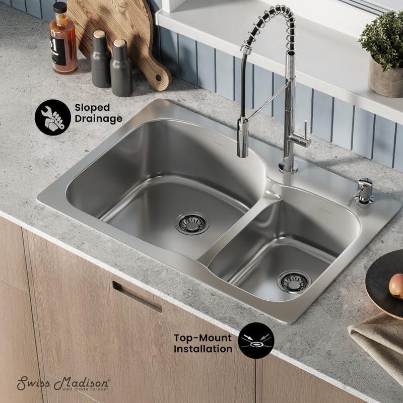 Ouvert 33 x 22 Stainless Steel, Dual Basin, Top-Mount Kitchen Sink