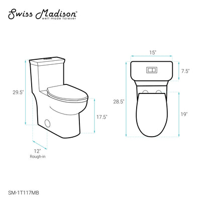 Classe One-Piece 12" Rough-in 1.1/1.6 GPF Dual Top Flush Toilet in Matte Black