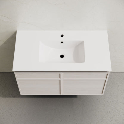 St. Tropez 36" Wall-Mounted Bathroom Vanity in White Oak with Sink Top