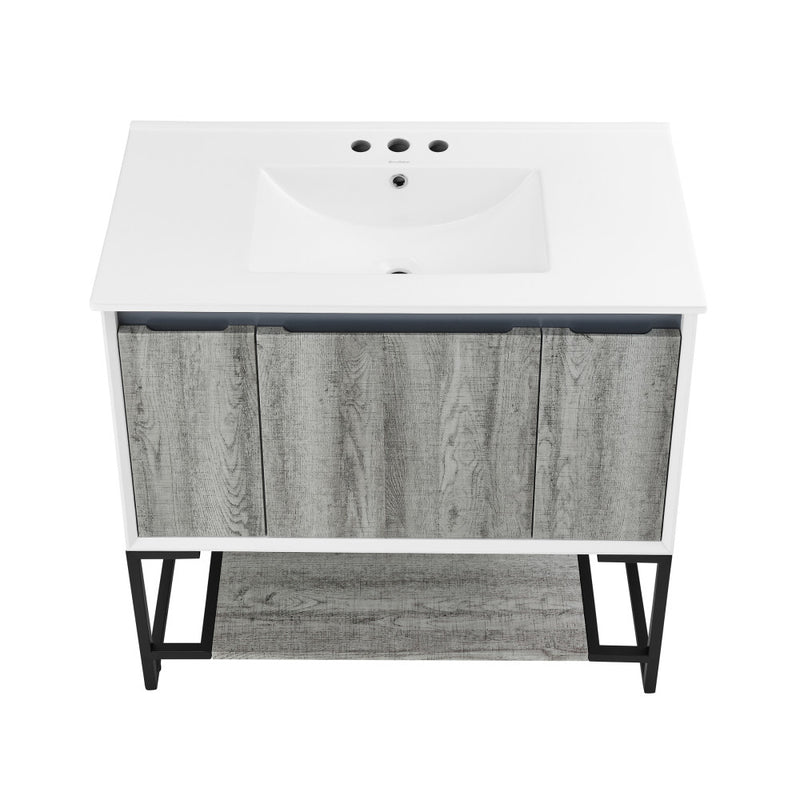 Marseille 36 in. Gray Bathroom Vanity With White, 3-Hole Ceramic Sink Top