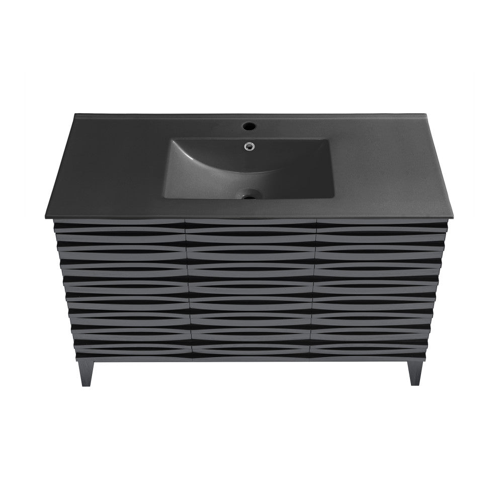 Cascade 48 in. Black Oak Bathroom Vanity With Black Ceramic Sink Top