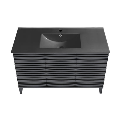 Cascade 48 in. Black Oak Bathroom Vanity With Black Ceramic Sink Top