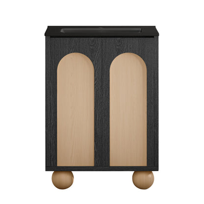 Plaisir II 24" Freestanding Bathroom Vanity in Black Oak with Black Sink Top