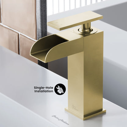 Concorde Single Hole, Single-Handle, Waterfall Bathroom Faucet in Brushed Gold