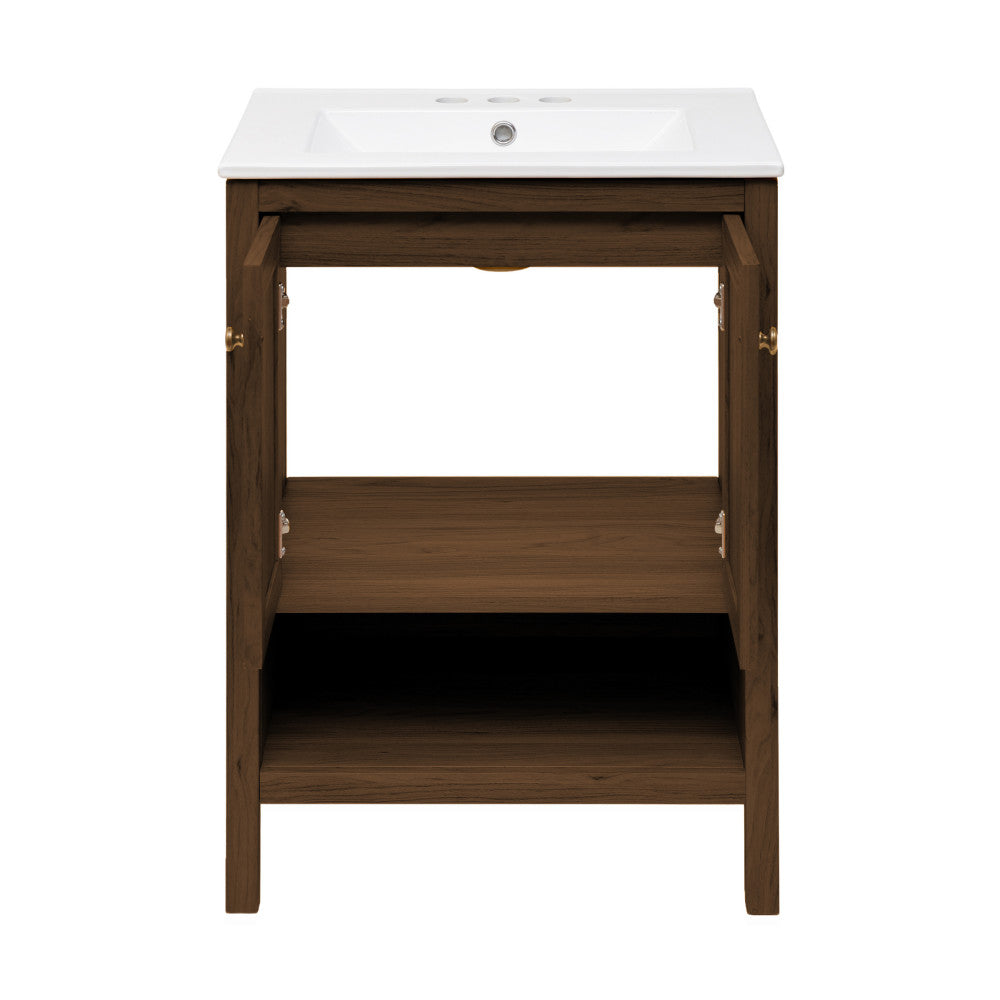 Chateau 24" Freestanding Bathroom Vanity in Brown Oak with Sink Top