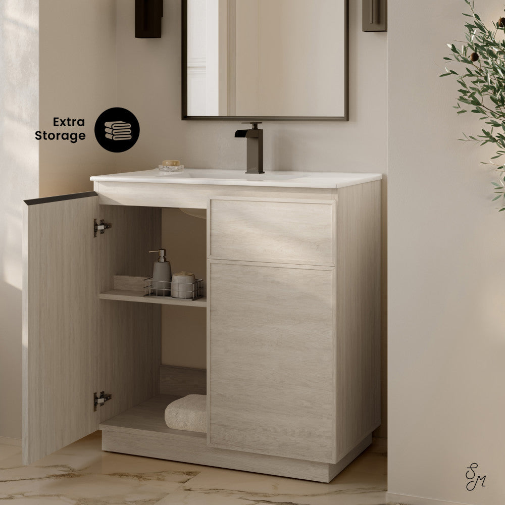 St. Tropez 36" Freestanding Bathroom Vanity in White Oak with Sink Top