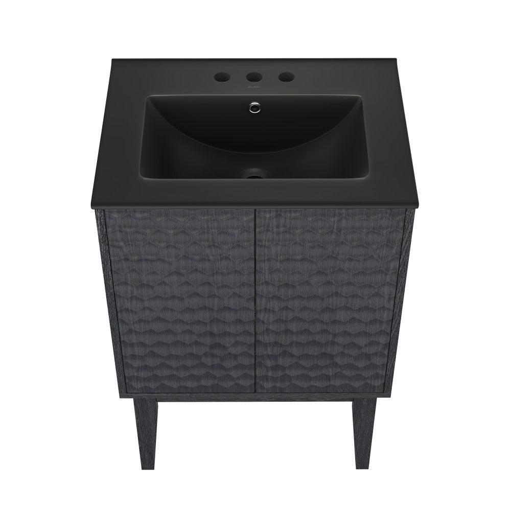Bosse 24" Freestanding Bathroom Vanity in Black Oak with Black 3-Hole Centerset Sink Top