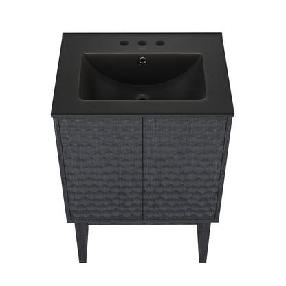 Bosse 24" Freestanding Bathroom Vanity in Black Oak with Black 3-Hole Centerset Sink Top