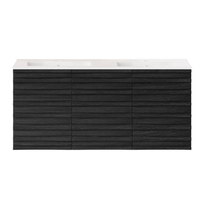 Cascade 48" Wall-Mounted Bathroom Vanity in Black Oak with Double Basin Sink Top