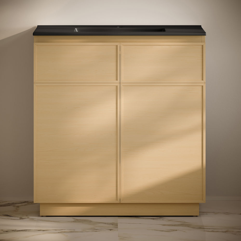 St. Tropez 36" Freestanding Bathroom Vanity in Natural Oak with Black Sink Top