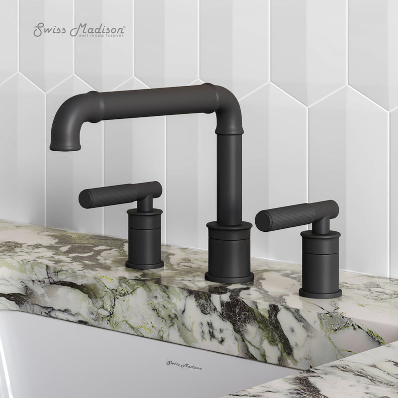 Avallon 8 in. Widespread, Sleek Handle, Bathroom Faucet in Matte Black